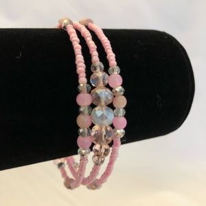 Pink Glass Bead Coil Bracelet